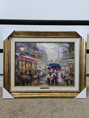 Framed Thomas Kinkade Art Print "Disney Mickey and Minnie in Paris" 21x17